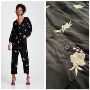 Zara Black Floral Embroidered Jumpsuit